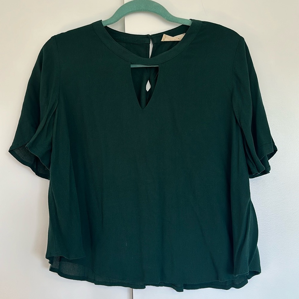 ELODIE, Hunter Green Cropped Short Sleeved Blouse- Size L